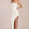 Robe longue drapée à bandeau Caliane, couleur ivoire Robe longue drapée à bandeau Caliane, couleur ivoire