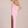 Robe longue drapée à bandeau Caliane en rose fleur Robe longue drapée à bandeau Caliane en rose fleur