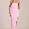 Robe longue drapée à bandeau Caliane en rose fleur Robe longue drapée à bandeau Caliane en rose fleur