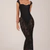Robe longue Elisa à encolure en cœur, en noir Robe longue Elisa à encolure en cœur, en noir