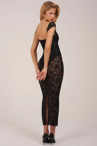 Robe longue Elisa à encolure en cœur, en noir
