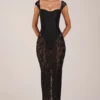 Robe longue Elisa à encolure en cœur, en noir Robe longue Elisa à encolure en cœur, en noir