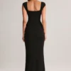 Robe longue Elva en modal, col en cœur et taille drapée, couleur noire Robe longue Elva en modal, col en cœur et taille drapée, couleur noire