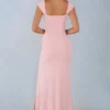 Robe longue Elva en modal, col en cœur et taille drapée, rose poudré Robe longue Elva en modal, col en cœur et taille drapée, rose poudré
