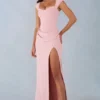 Robe longue Elva en modal, col en cœur et taille drapée, rose poudré Robe longue Elva en modal, col en cœur et taille drapée, rose poudré