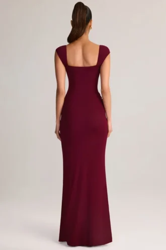 Robe longue Elva en modal à encolure en cœur et taille drapée, couleur vin