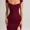 Robe longue Elva en modal à encolure en cœur et taille drapée, couleur vin Robe longue Elva en modal à encolure en cœur et taille drapée, couleur vin