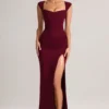 Robe longue Elva en modal à encolure en cœur et taille drapée, couleur vin Robe longue Elva en modal à encolure en cœur et taille drapée, couleur vin