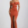 Robe longue en jersey fluide à découpes et dos nu Karleen, couleur orange brûlé Robe longue en jersey fluide à découpes et dos nu Karleen, couleur orange brûlé