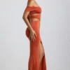 Robe longue en jersey fluide à découpes et dos nu Karleen, couleur orange brûlé Robe longue en jersey fluide à découpes et dos nu Karleen, couleur orange brûlé