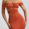 Robe longue en jersey fluide à découpes et dos nu Karleen, couleur orange brûlé Robe longue en jersey fluide à découpes et dos nu Karleen, couleur orange brûlé