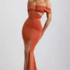 Robe longue en jersey fluide à découpes et dos nu Karleen, couleur orange brûlé Robe longue en jersey fluide à découpes et dos nu Karleen, couleur orange brûlé