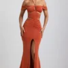 Robe longue en jersey fluide à découpes et dos nu Karleen, couleur orange brûlé Robe longue en jersey fluide à découpes et dos nu Karleen, couleur orange brûlé