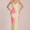 Robe longue en mousseline Fioren à imprimé floral jaune Robe longue en mousseline Fioren à imprimé floral jaune