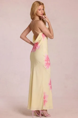 Robe longue en mousseline Fioren à imprimé floral jaune