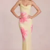 Robe longue en mousseline Fioren à imprimé floral jaune Robe longue en mousseline Fioren à imprimé floral jaune