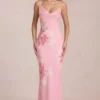 Robe longue en mousseline Fioren à imprimé floral rose Robe longue en mousseline Fioren à imprimé floral rose