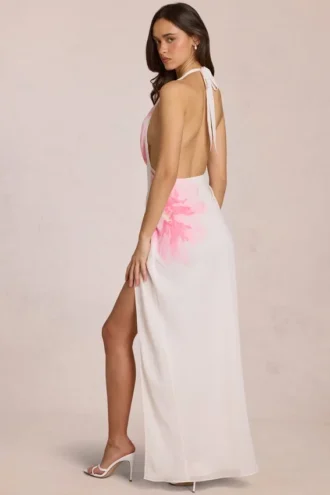 Robe longue en mousseline Solenne à imprimé floral blanc