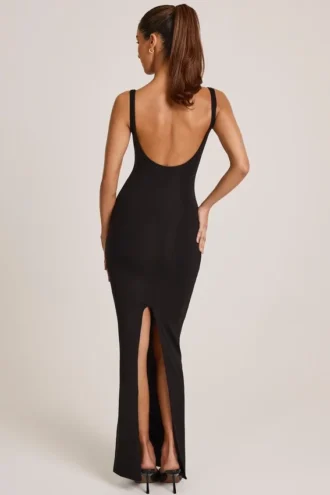 Robe longue à encolure carrée Soreia en modal noir