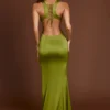 Robe longue à encolure dégagée et dos lacé Vittoria, vert olive Robe longue à encolure dégagée et dos lacé Vittoria, vert olive