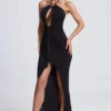 Robe longue à encolure dos nu et découpes Margot avec détails métalliques, en noir Robe longue à encolure dos nu et découpes Margot avec détails métalliques, en noir