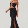 Robe longue à encolure dos nu et découpes Oceane, couleur noire Robe longue à encolure dos nu et découpes Oceane, couleur noire