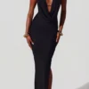 Robe longue à encolure plongeante et capuche Mariposa en noir