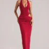 Robe longue à encolure plongeante et dos nu Oona, couleur rouge cerise Robe longue à encolure plongeante et dos nu Oona, couleur rouge cerise