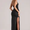 Robe longue à encolure plongeante et dos nu Oona en noir Robe longue à encolure plongeante et dos nu Oona en noir