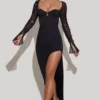 Robe longue à fente latérale et ornements San Marino en noir Robe longue à fente latérale et ornements San Marino en noir