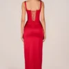 Robe longue à fente sur la cuisse et corset Marleigh, couleur rose rouge Robe longue à fente sur la cuisse et corset Marleigh, couleur rose rouge