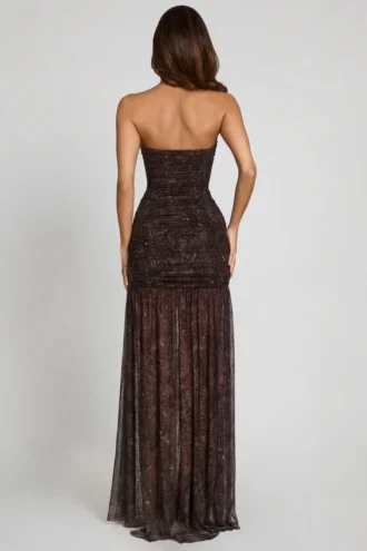 Robe longue froncée à bandeau Ersilia avec ornements Hotfix serpent