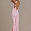 Robe longue haut de gamme Ariette à dos nu et ornements, rose pâle Robe longue haut de gamme Ariette à dos nu et ornements, rose pâle