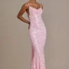 Robe longue haut de gamme Ariette à dos nu et ornements, rose pâle Robe longue haut de gamme Ariette à dos nu et ornements, rose pâle