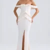 Robe longue Hemera à volants et épaules dénudées, couleur ivoire Robe longue Hemera à volants et épaules dénudées, couleur ivoire