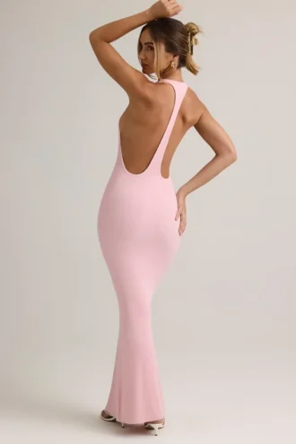 Robe longue Imelda en modal à dos nageur, couleur rose pâle