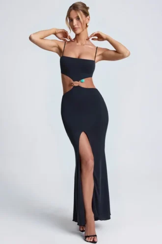 Robe longue Julitta à découpes et détails métalliques, en noir