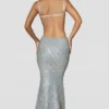 Robe longue Katalia à découpes et ornements, couleur argent Robe longue Katalia à découpes et ornements, couleur argent