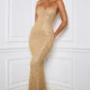 Robe longue Krystelle à queue de poisson ornée, couleur or Robe longue Krystelle à queue de poisson ornée, couleur or