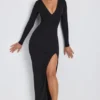 Robe longue à manches longues et décolleté plongeant Marcela en modal noir Robe longue à manches longues et décolleté plongeant Marcela en modal noir