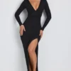 Robe longue à manches longues et décolleté plongeant Marcela en modal noir Robe longue à manches longues et décolleté plongeant Marcela en modal noir
