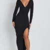 Robe longue à manches longues et décolleté plongeant Marcela en modal noir Robe longue à manches longues et décolleté plongeant Marcela en modal noir