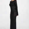 Robe longue à manches longues et dos nu en jersey transparent Frances, couleur noir Robe longue à manches longues et dos nu en jersey transparent Frances, couleur noir