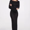 Robe longue à manches longues et dos nu en jersey transparent Frances, couleur noir Robe longue à manches longues et dos nu en jersey transparent Frances, couleur noir