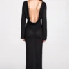 Robe longue à manches longues et dos nu en jersey transparent Frances, couleur noir Robe longue à manches longues et dos nu en jersey transparent Frances, couleur noir