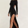 Robe longue à manches longues et dos nu Kiah, couleur noire Robe longue à manches longues et dos nu Kiah, couleur noire