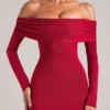 Robe longue à manches longues et épaules dénudées Depny, couleur rouge cerise Robe longue à manches longues et épaules dénudées Depny, couleur rouge cerise
