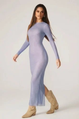 Robe longue à manches longues Yasmin ornée, couleur bleue