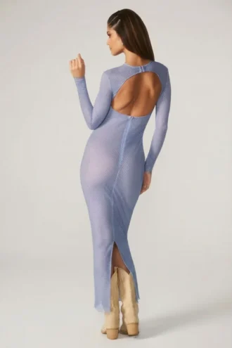 Robe longue à manches longues Yasmin ornée, couleur bleue