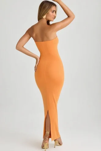 Robe longue moulante à bandeau en modal Kali, couleur orange coucher de soleil